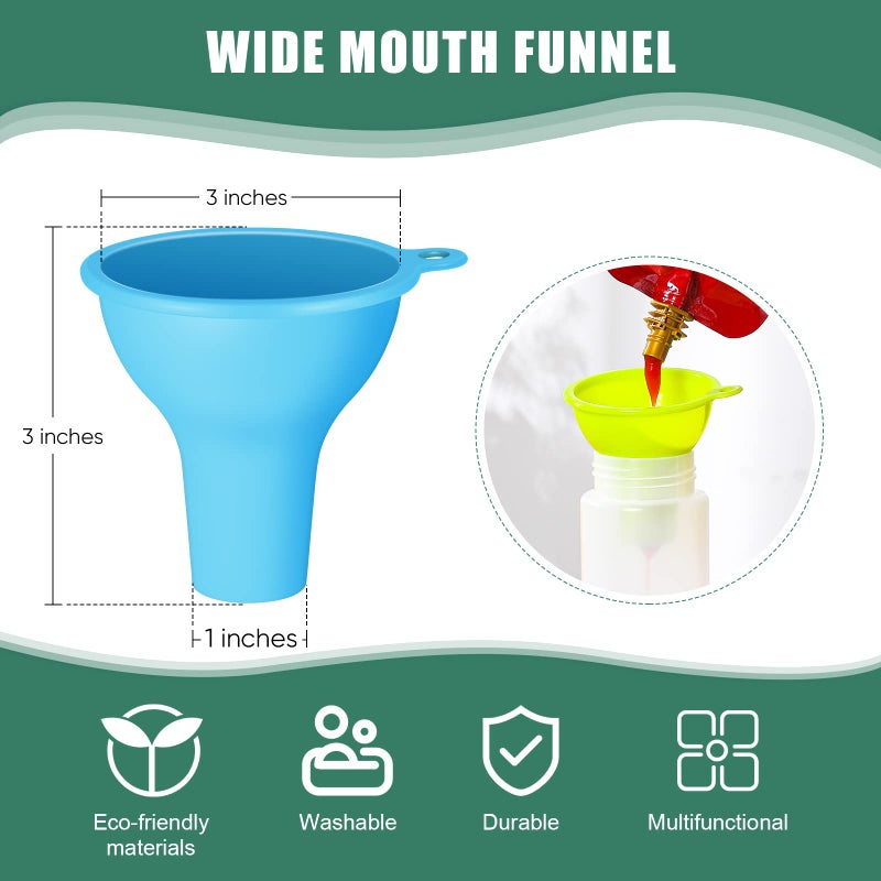 Lauwell Silicone Funnels 4 Pieces Wide Mouth Funnel Flexible Condiment Funnel Sauce Funnel Canning Funnel Set for Home Restaurant Kitchen Squeeze Bottles Jars Cans  3.2 x 1 Inch(Mixed Colors) - Image 2